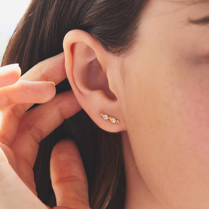 K14 K18 ラウンド ストーン ベゼル セッティング スティック ピアス / 14K 18K Round Stone Bezel Stick Earrings