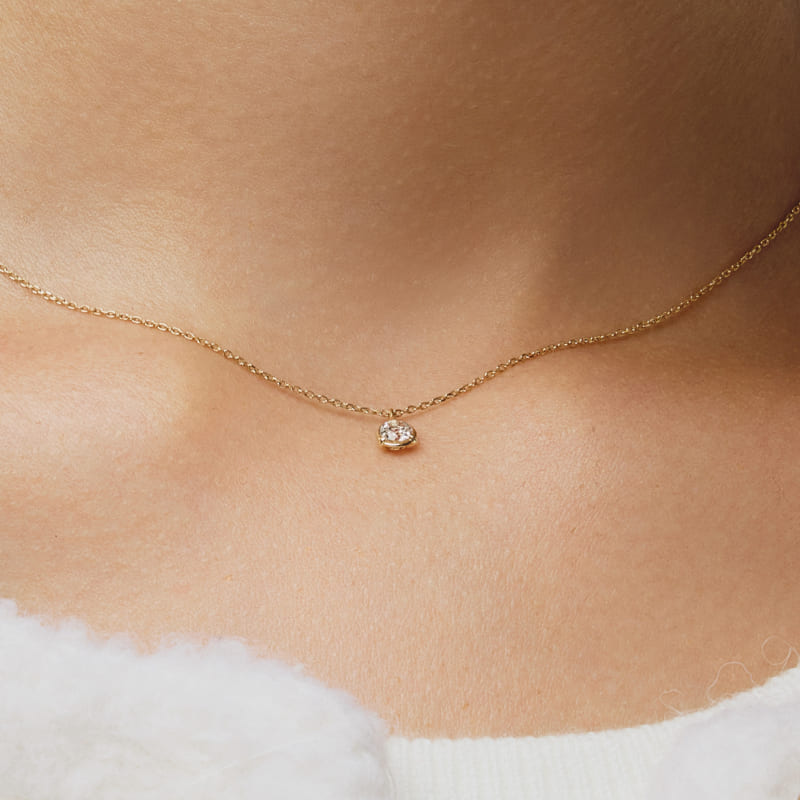 K14 K18 ラウンド フレーム ホワイト トパーズ ネックレス / 14K 18K Round Frame White Topaz Necklace