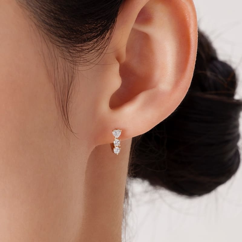 K14 ハート & ラウンド ストーン ワンタッチ ピアス / 14K Heart & Round Stone One-Touch Earrings