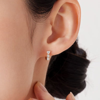 K14 ハート & ラウンド ストーン ワンタッチ ピアス / 14K Heart & Round Stone One-Touch Earrings