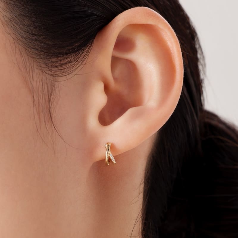 【9/27-10/3 限定割引】  K14 クロス スティック ワンタッチ ピアス / 14K Cross Stick One-Touch Earrings