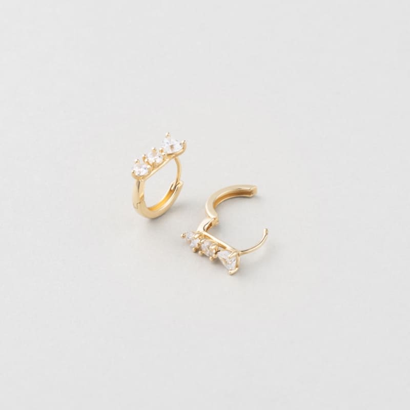 K14 ハート & ラウンド ストーン ワンタッチ ピアス / 14K Heart & Round Stone One-Touch Earrings