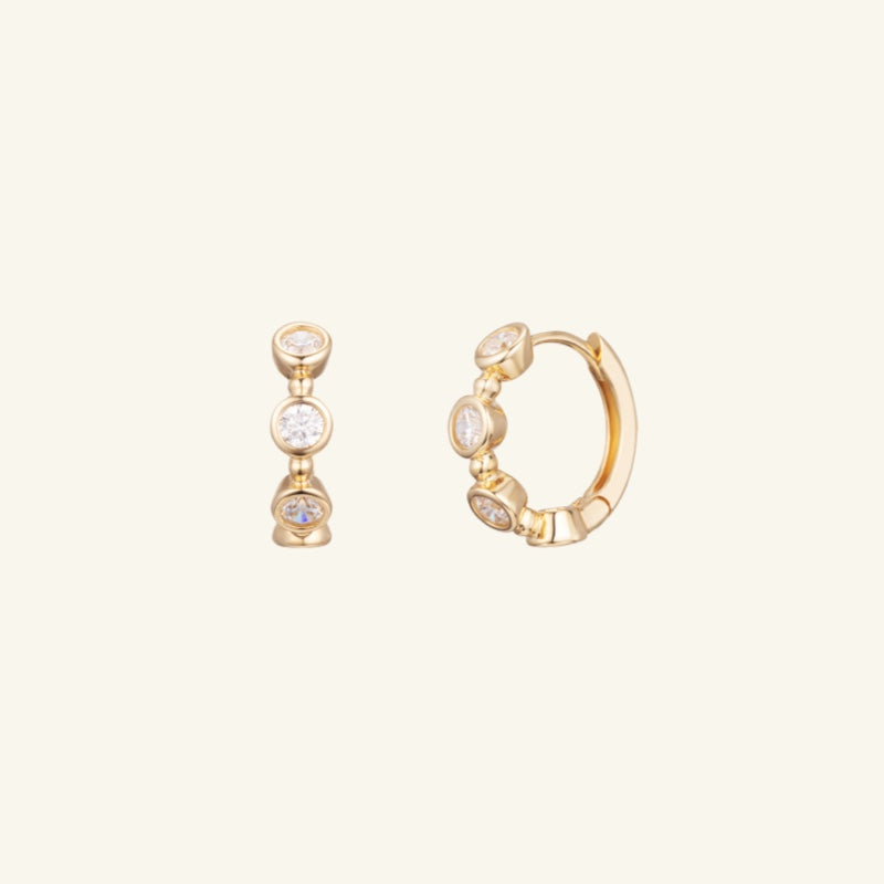 K14 K18 ラウンド ストーン ベゼル ワンタッチ ピアス / 14K 18K Round Stone Bezel One Touch Earrings