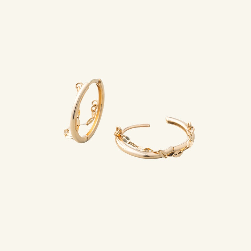 K14 K18 デイリー チェーン リング ワンタッチ ピアス / 14K 18K Daily Chain Ring One Touch Earrings