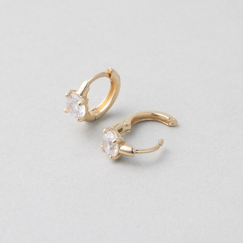 K14 ラウンド ストーン ワンタッチ ピアス / 14K Round Cut Huggie Hoop Earrings