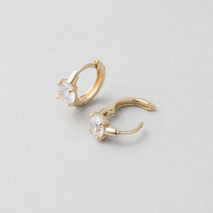 K14 ラウンド ストーン ワンタッチ ピアス / 14K Round Cut Huggie Hoop Earrings