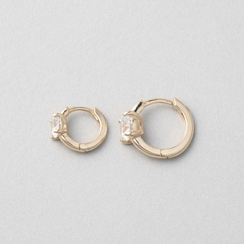 K14 ラウンド ストーン ワンタッチ ピアス / 14K Round Cut Huggie Hoop Earrings