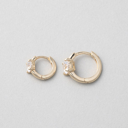 K14 ラウンド ストーン ワンタッチ ピアス / 14K Round Cut Huggie Hoop Earrings