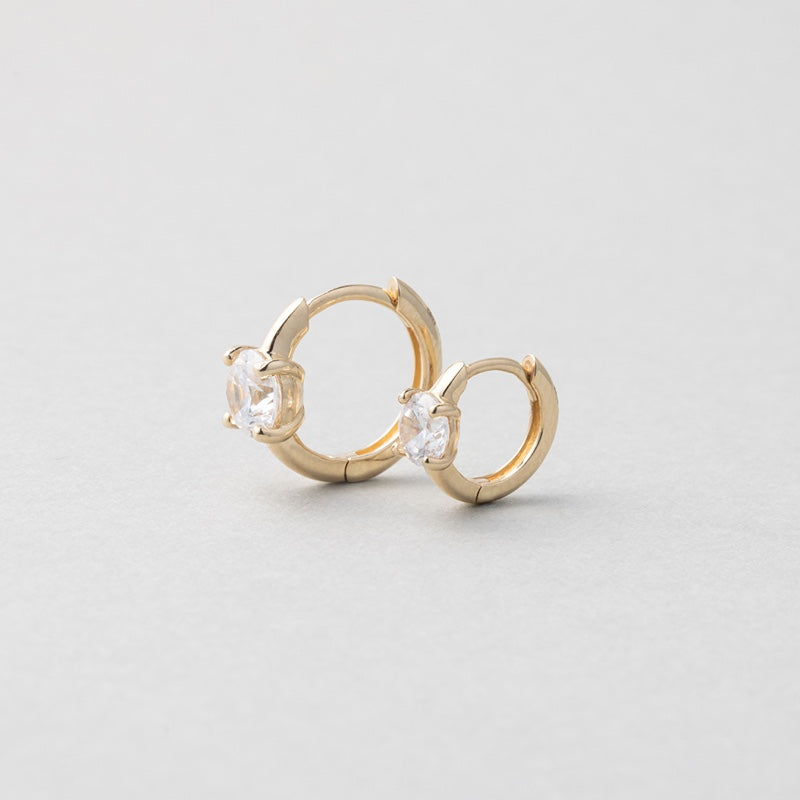 K14 ラウンド ストーン ワンタッチ ピアス / 14K Round Cut Huggie Hoop Earrings