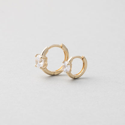 K14 ラウンド ストーン ワンタッチ ピアス / 14K Round Cut Huggie Hoop Earrings