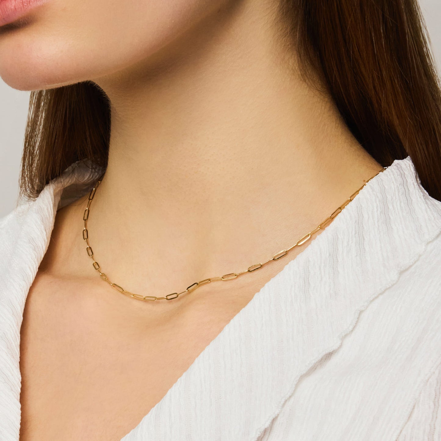 K14 フラット クリップ チェーン ネックレス / 14K Flat Clip Chain Necklace