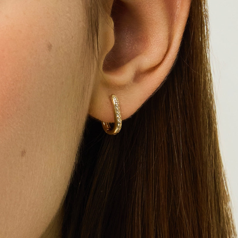 K14 K18 ライン セッティング オーバル シェイプ ワンタッチ ピアス / 14K 18K Line Setting Oval Shape  One Touch Earrings