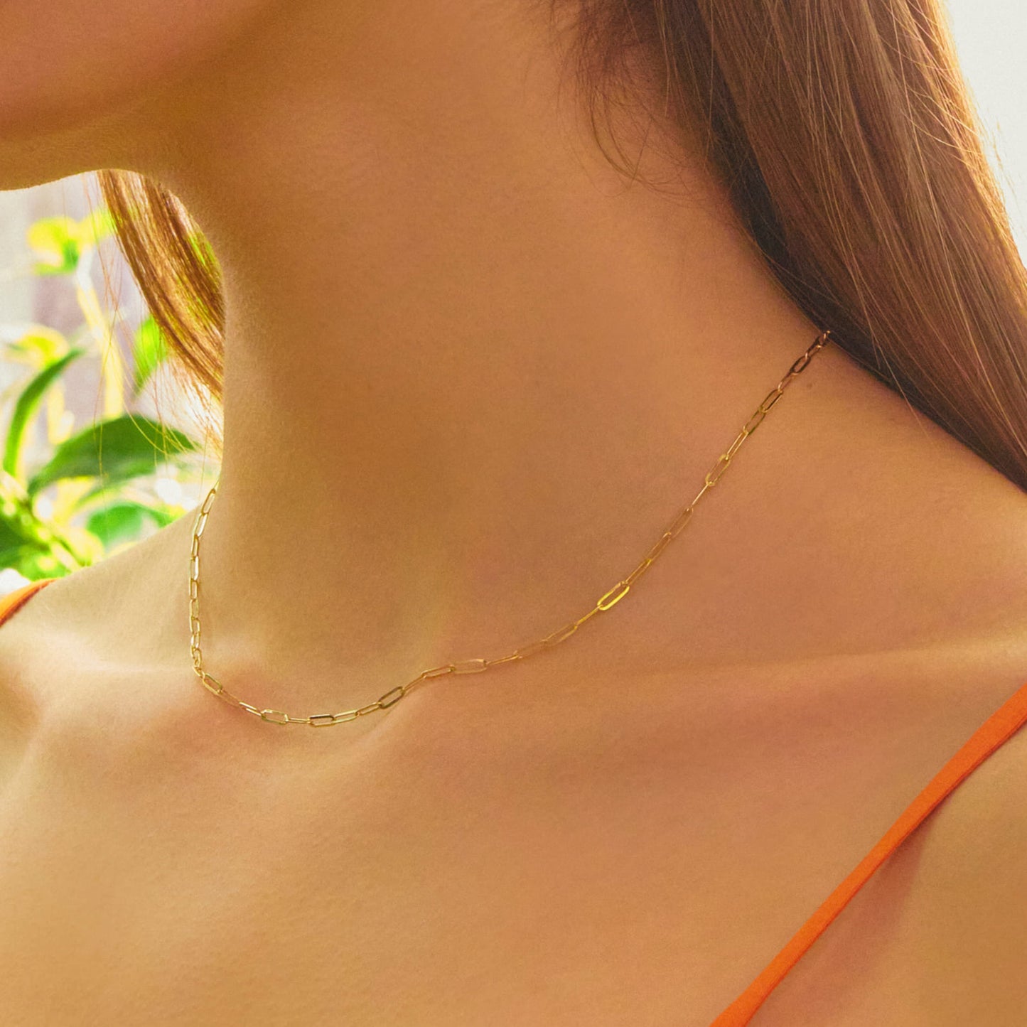 K14 フラット クリップ チェーン ネックレス / 14K Flat Clip Chain Necklace