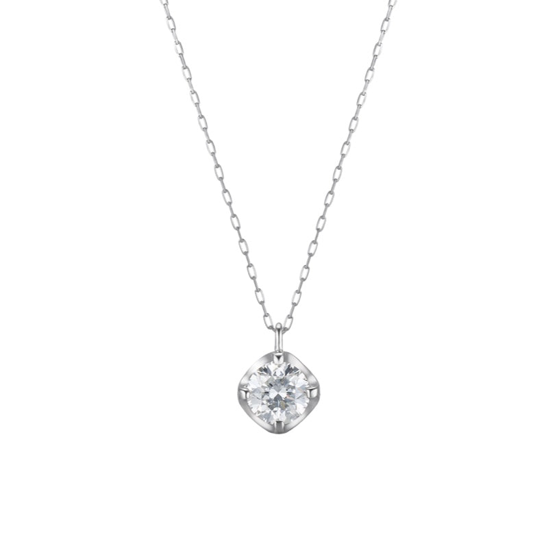 プラチナ K18 天然 ダイヤモンド 4プロン クラウン ネックレス / Platinum 18K Natural Diamond 4 Prong Crown Necklace