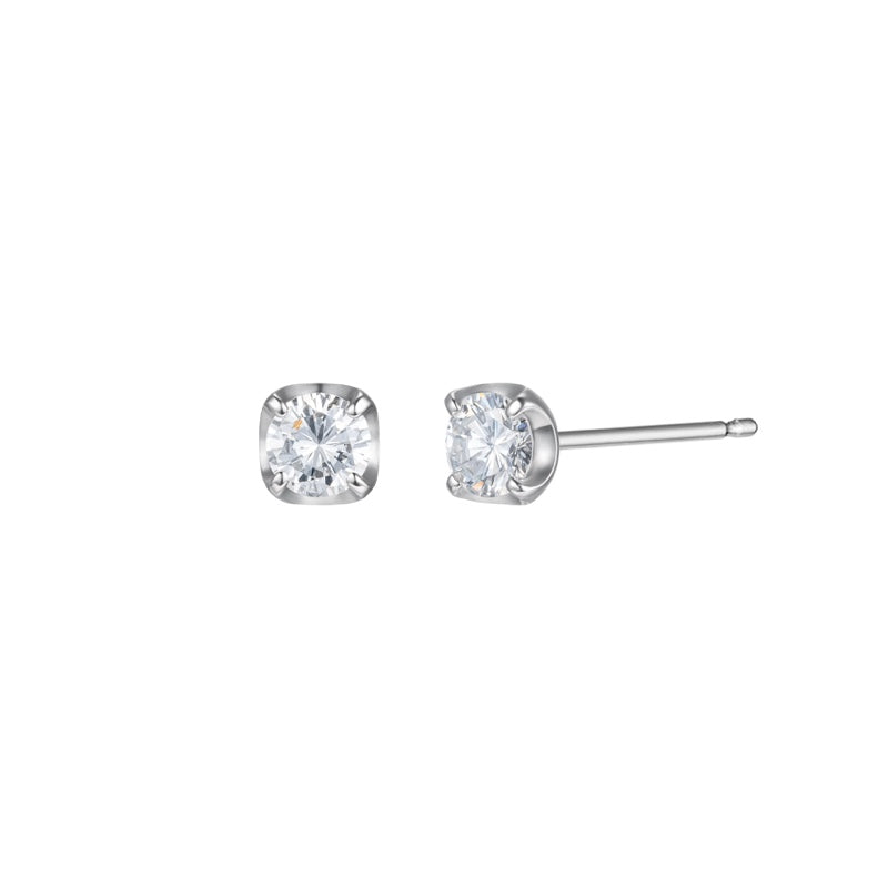 プラチナ K18 天然 ダイヤモンド 4プロン クラウン ピアス / Platinum 18K Natural Diamond 4 Prong Crown Earrings
