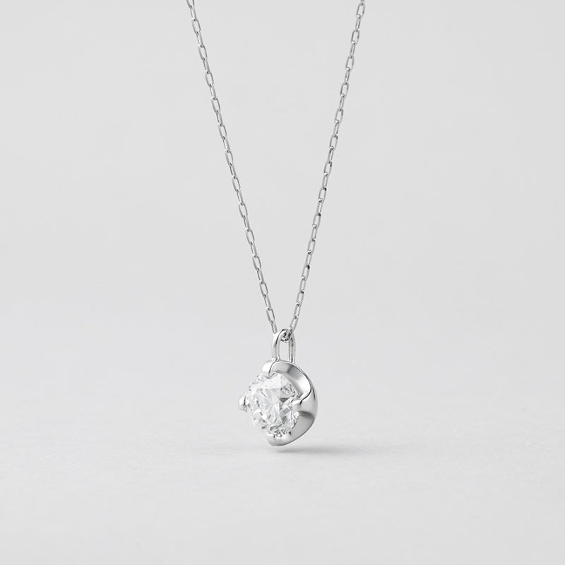 プラチナ K18 天然 ダイヤモンド 4プロン クラウン ネックレス / Platinum 18K Natural Diamond 4 Prong Crown Necklace