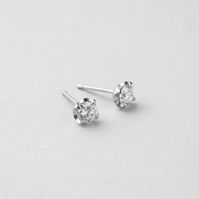 プラチナ K18 天然 ダイヤモンド 4プロン クラウン ピアス / Platinum 18K Natural Diamond 4 Prong  Crown Earrings