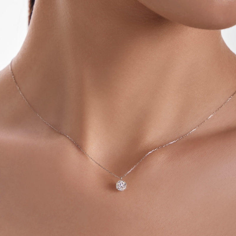 プラチナ K18 天然 ダイヤモンド 6プロン ネックレス / Platinum 18K Natural Diamond 6 Prong Necklace