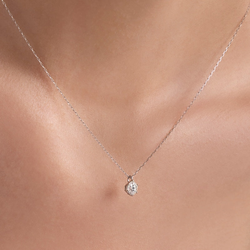 プラチナ K18 天然 ダイヤモンド 6プロン ネックレス / Platinum 18K Natural Diamond 6 Prong Necklace
