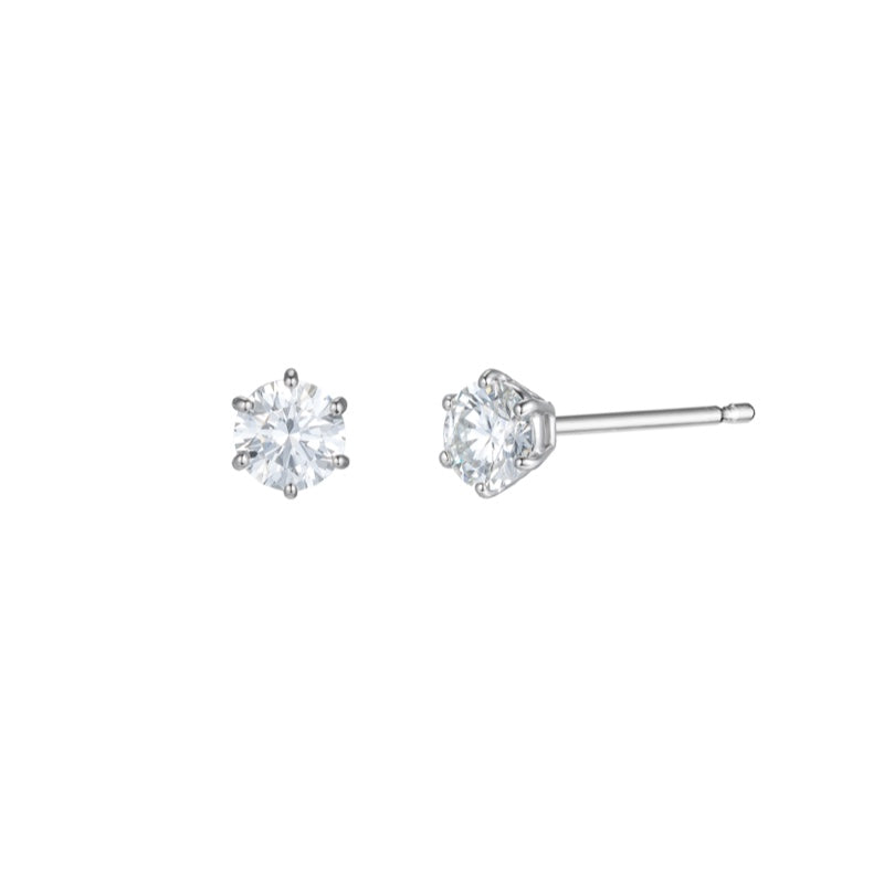 プラチナ K18 天然 ダイヤモンド 6プロン ピアス / Platinum 18K Natural Diamond 6 Prong Earrings