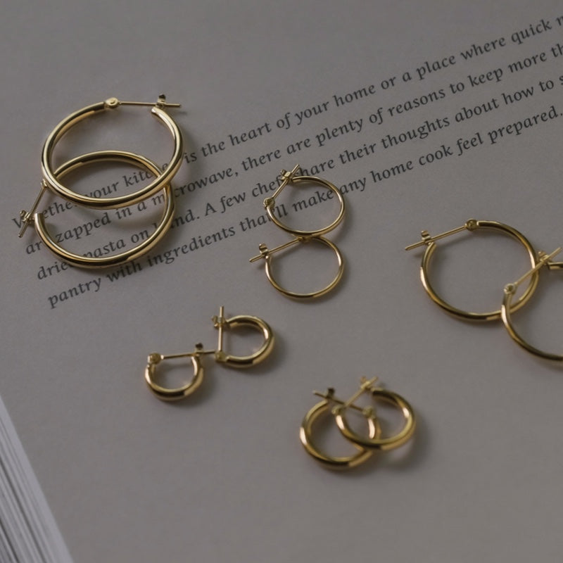 K18 シンプル パイプ フープ ピアス シリーズ / 18K Simple Pipe Hoop Earrings Series