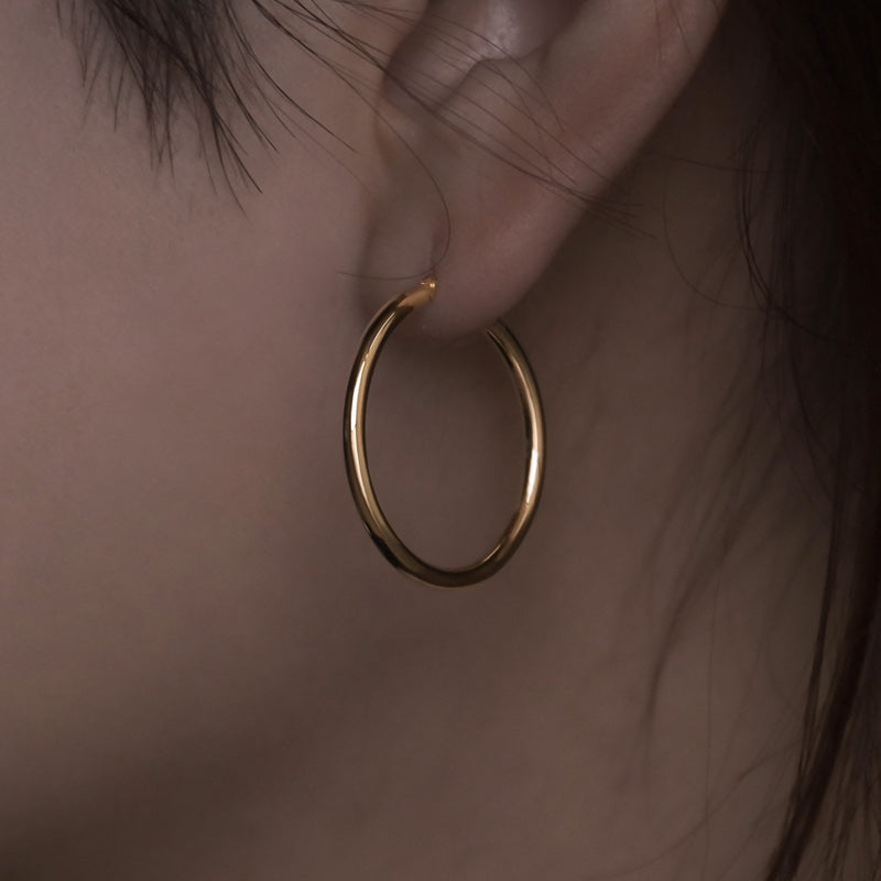 K18 シンプル パイプ フープ ピアス シリーズ / 18K Simple Pipe Hoop Earrings Series