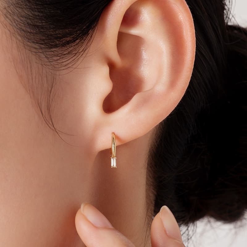 シルバー バゲット ベーシック ワンタッチ ピアス / Silver Baguette Basic One-Touch Earrings