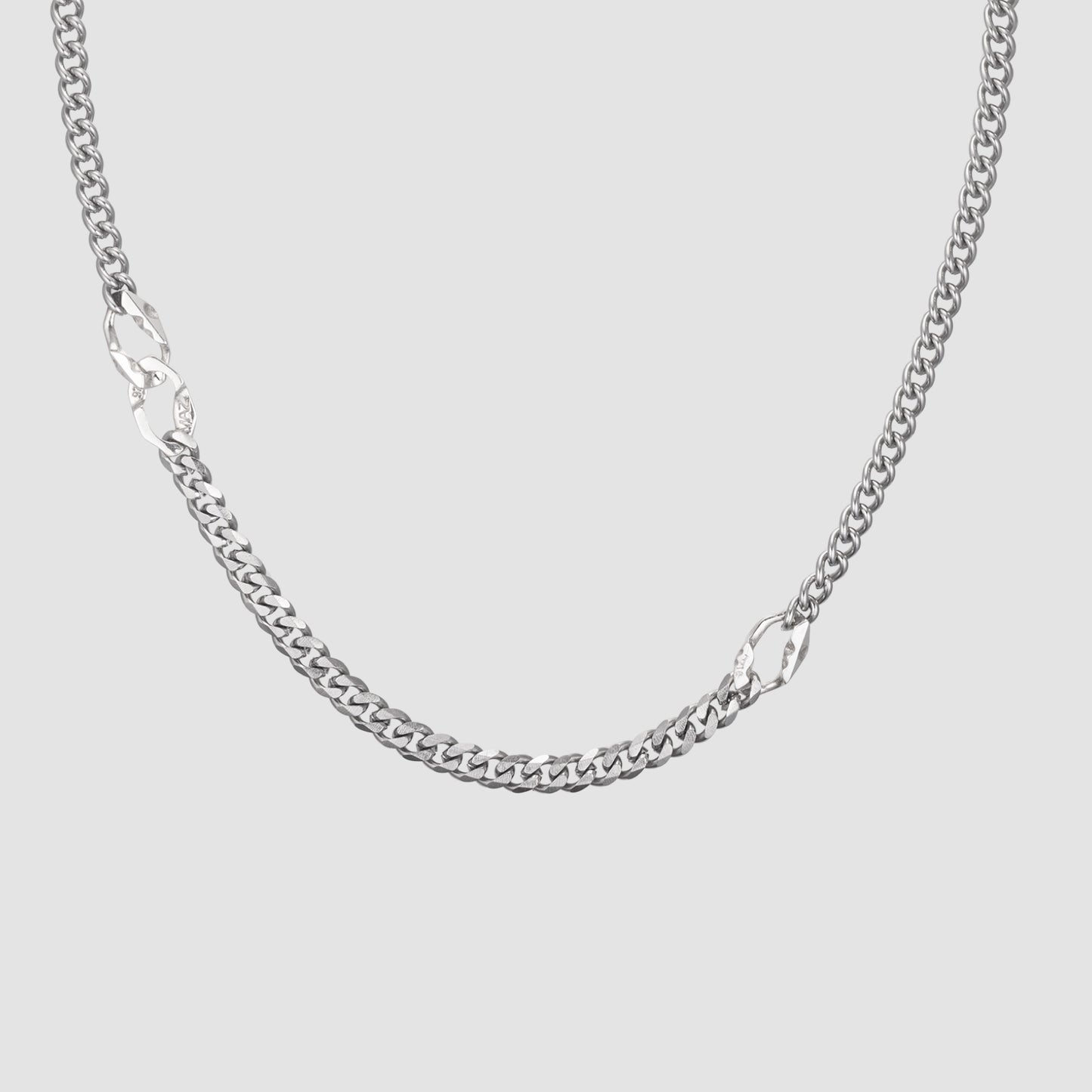 シルバー カーブ チェーン ユニット ネックレス / SILVER CURVED CHAIN UNIT NECKLACE