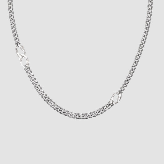 シルバー カーブ チェーン ユニット ネックレス / SILVER CURVED CHAIN UNIT NECKLACE