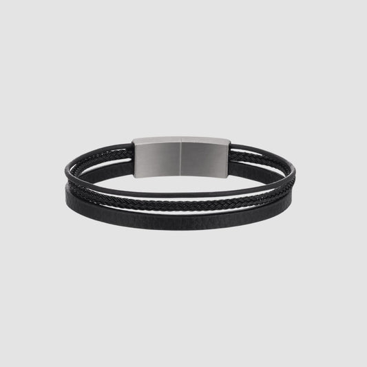 ワイヤー レザー 3ライン ブレスレット - ブラック / WIRE LEATHER THREE LINES BRACELET