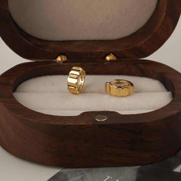 [amondz exclusive] K14Gold Round Flat Oval Daily One-Touch Ring Earrings