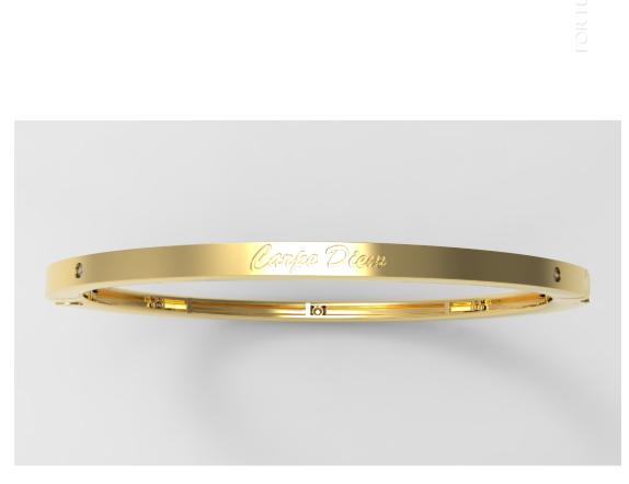 Natural Diamond Slim Signature Engraved Bangle Yellow Gold