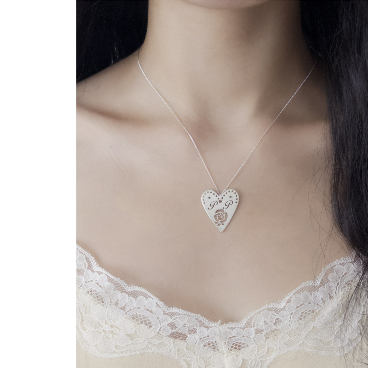 Garden Rose Heart Pendant Necklace
