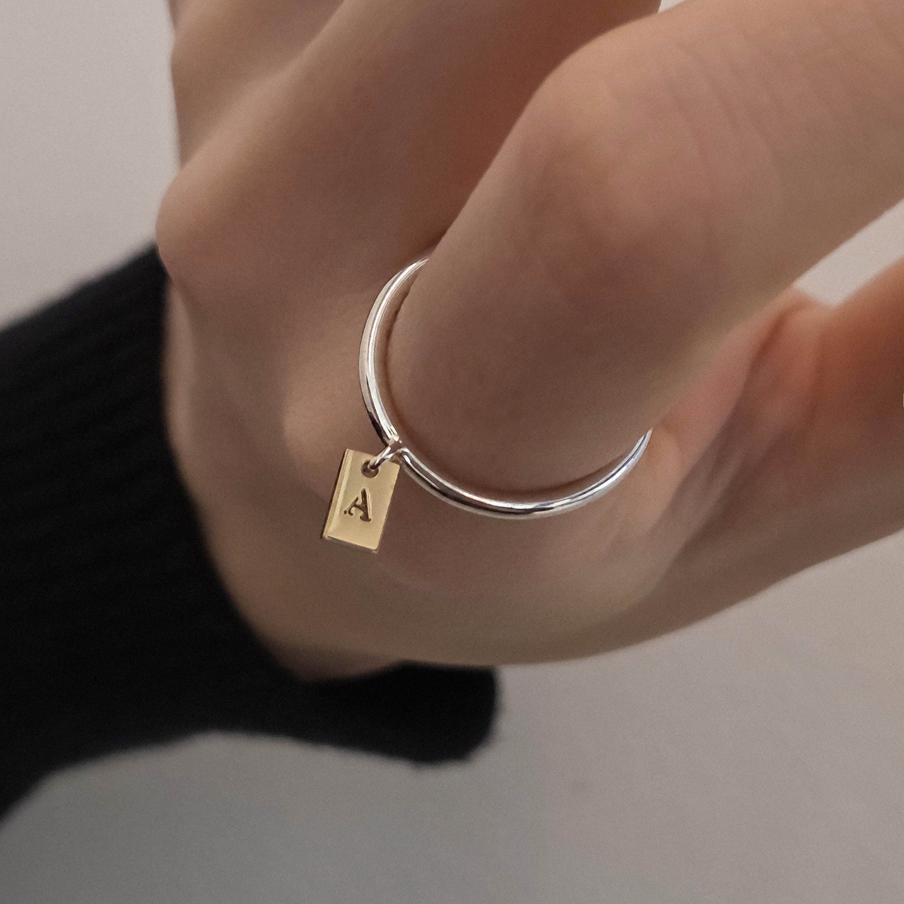 シルバー コンビ イニシャル タグ リング / Silver Combi Initial Tag