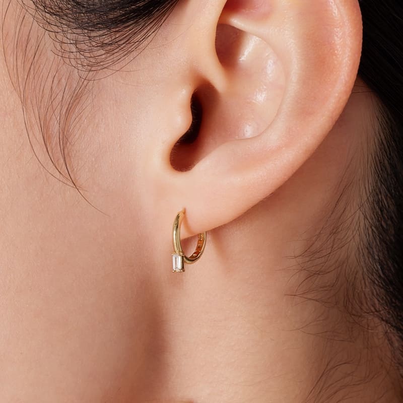 シルバー バゲット ベーシック ワンタッチ ピアス / Silver Baguette Basic One-Touch Earrings