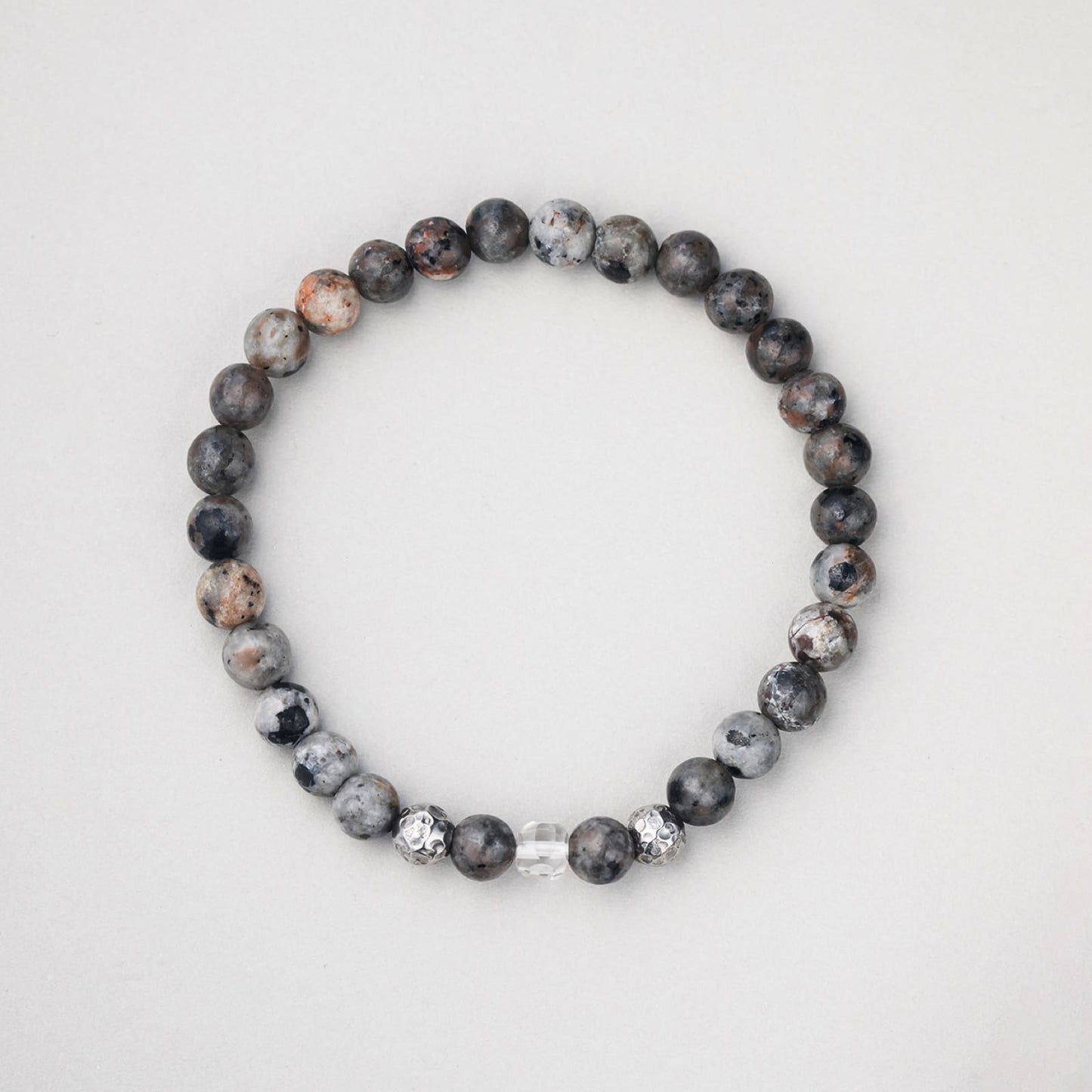 原石 ビーズ & レザー ブレスレット セット - グレー / GEMSTONE BEADS & LEATHER BRACELET SET - GREY