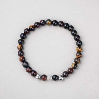 原石 ビーズ & レザー ブレスレット セット - ブラウン / GEMSTONE BEADS & LEATHER BRACELET SET - BROWN