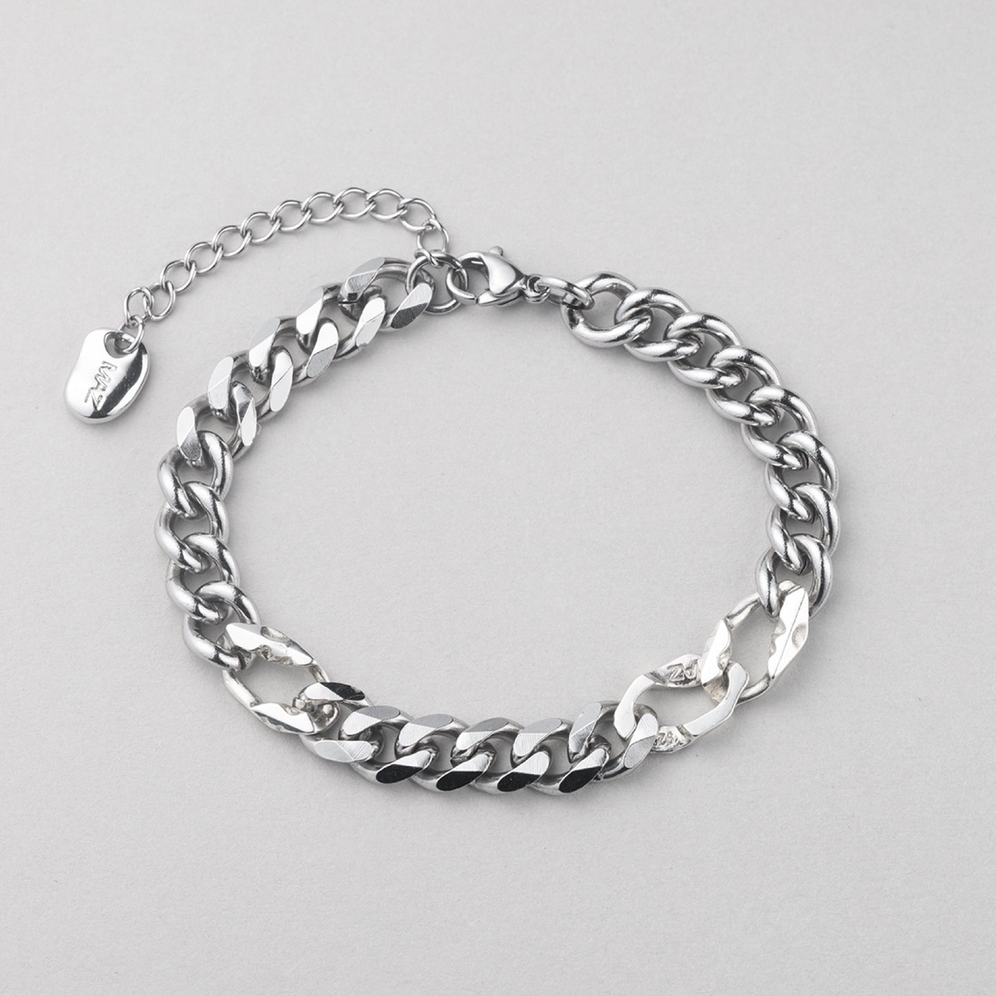 シルバー カーブ チェーン ユニット ブレスレット / SILVER CURVED CHAIN UNIT BRACELET