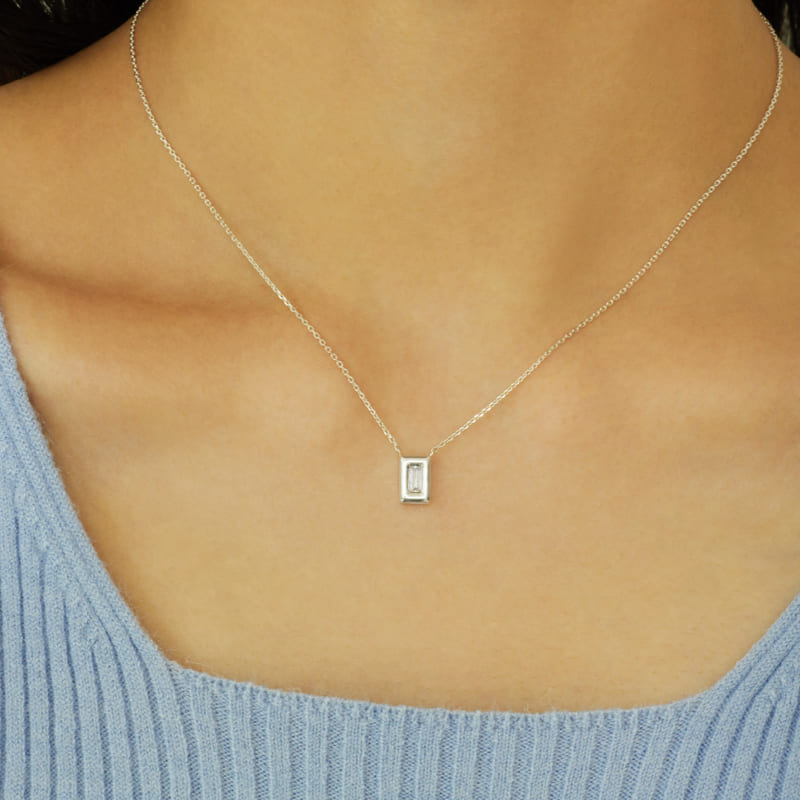 シルバー スクエア フレーム バゲット ネックレス / Silver Frame Baguette Necklace