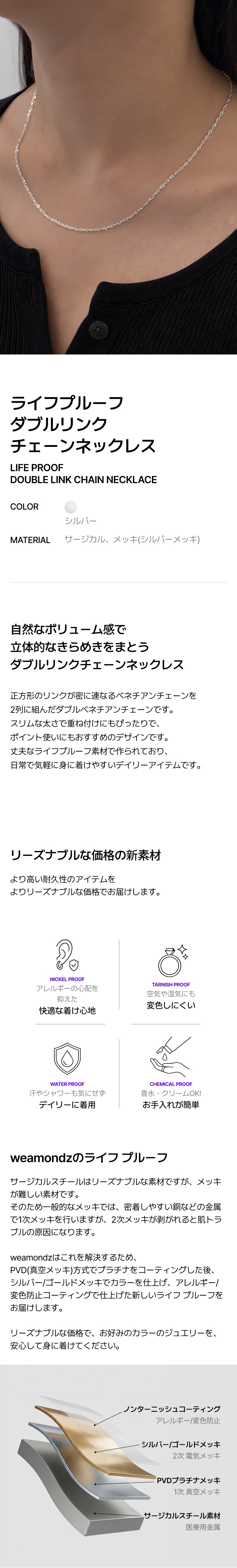 ライフプルーフ ダブルリンクチェーンネックレス-ご注文後3日以内に出発！