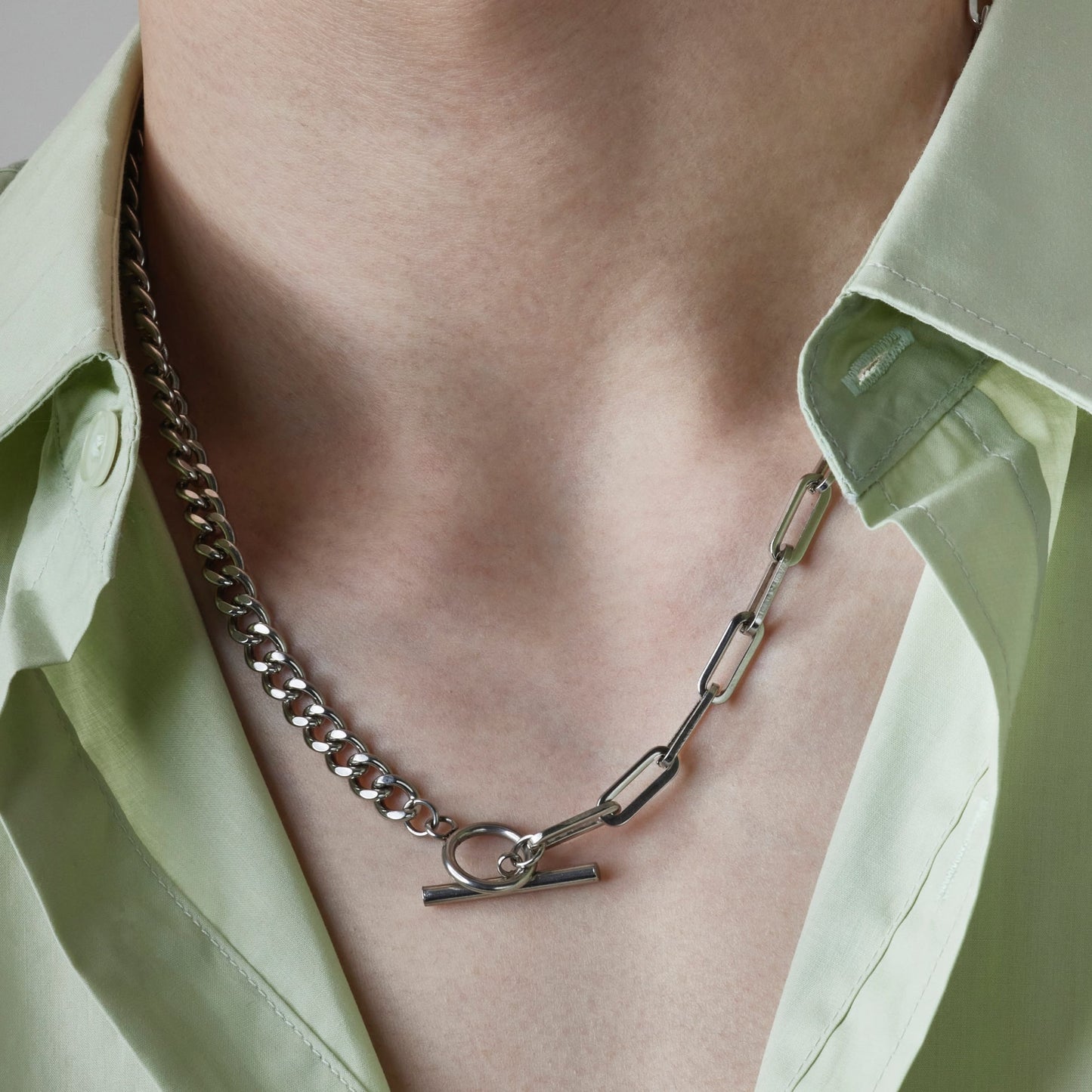 サージカル ミックス チェーン トグル ネックレス / SURGICAL STEEL MIX CHAIN TOGGLE NECKLACE