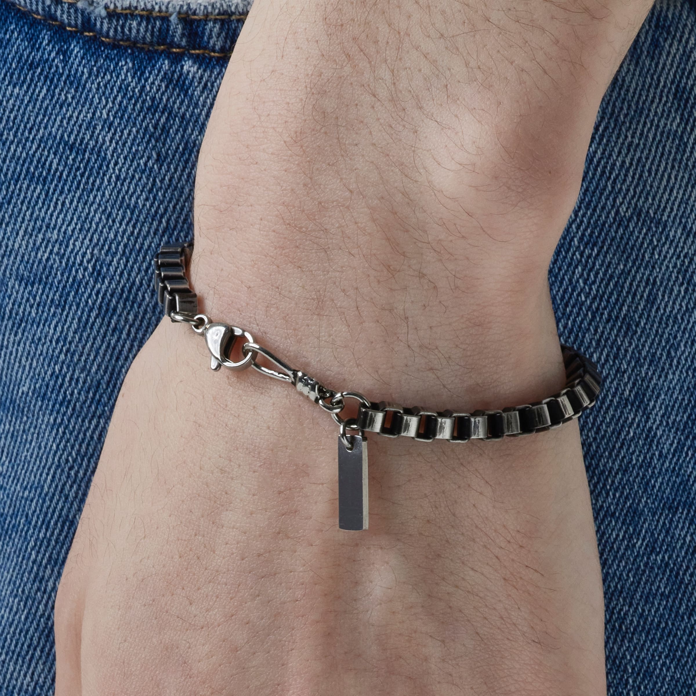 サージカル アンティーク ボックス チェーン ブレスレット / SURGICAL STEEL ANTIQUE BOX CHAIN BRACELET