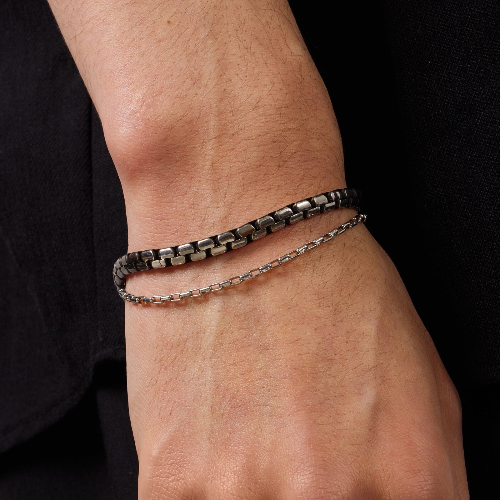 サージカル フラット チェーン 2ライン ブレスレット / SURGICAL STEEL FLAT CHAIN TWO LINES BRACELET  | アモンズ – amondz