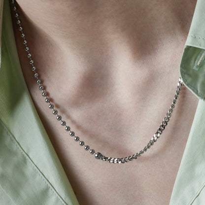 サージカル ボール カーブ ミックス チェーン ネックレス / SURGICAL STEEL BALL CURVE MIX CHAIN NECKLACE