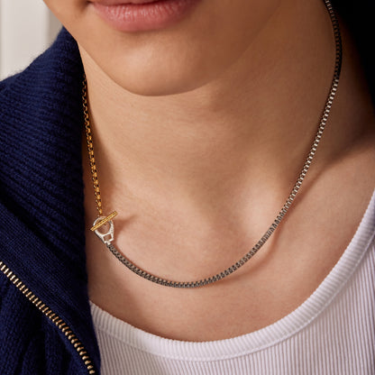 シルバー コンビ ミックス チェーン トグル ネックレス / SILVER COMBI MIX CHAIN TOGGLE NECKLACE