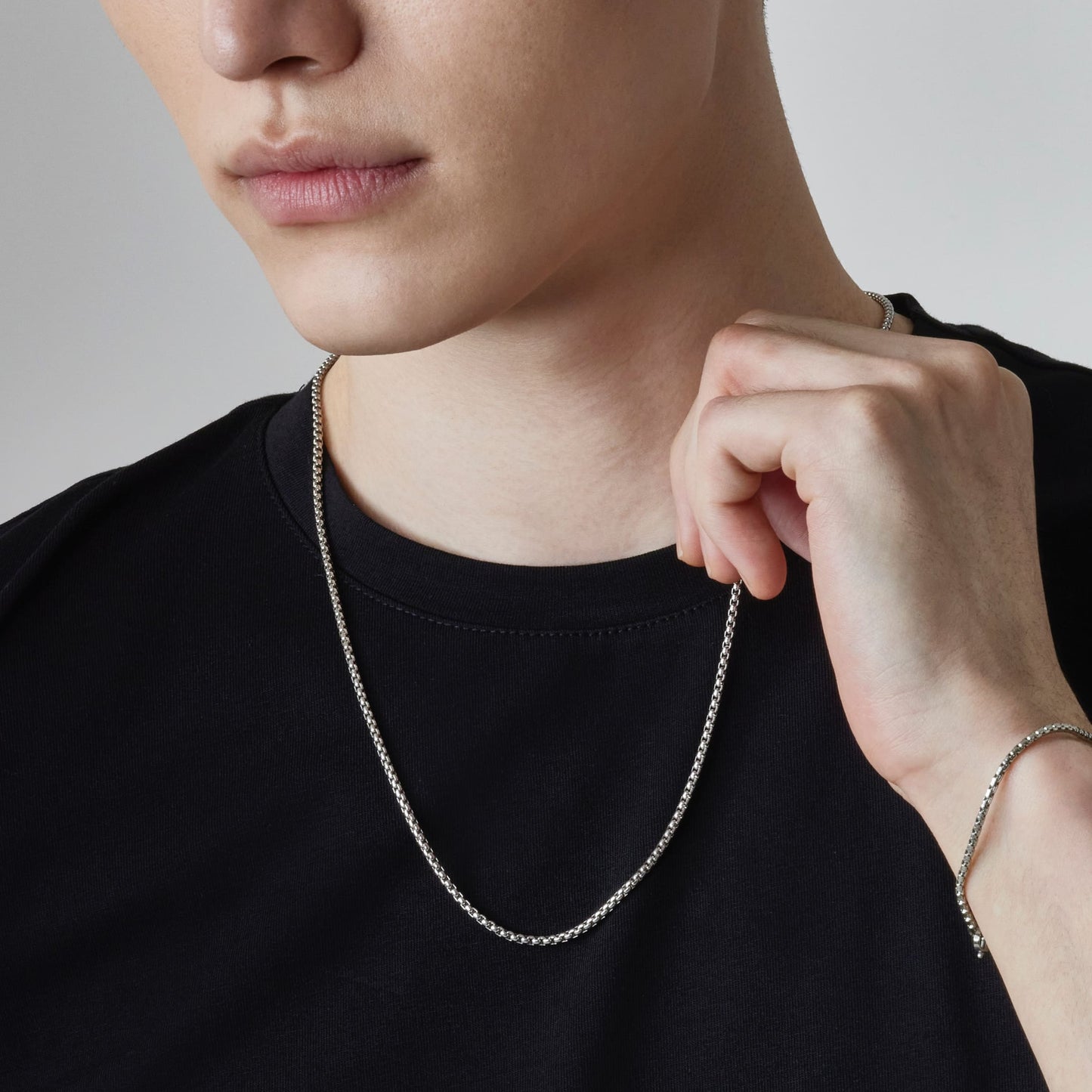 サージカル ラウンド ボックス チェーン ネックレス / SURGICAL STEEL ROUND BOX CHAIN NECKLACE