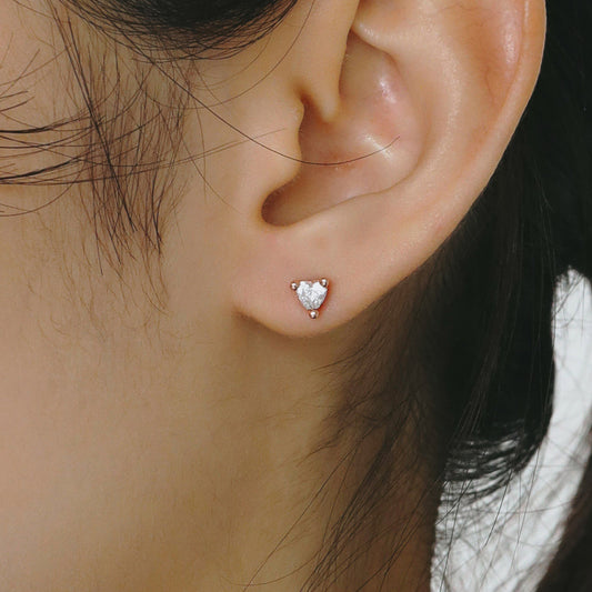 シルバー 4mm ハート ストーン ピアス / Silver 4mm Heart Stone Earrings