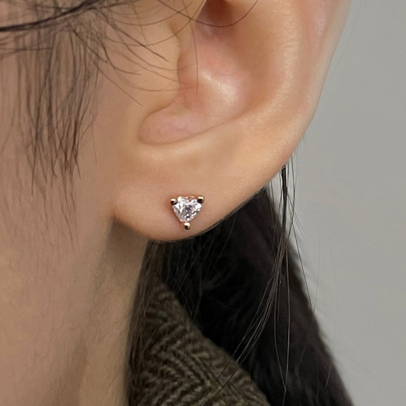 シルバー 4mm ハート ストーン ピアス / Silver 4mm Heart Stone Earrings