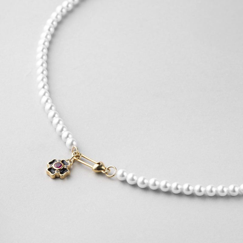 SCOUT セーフ ブラック クローバー パール シルバー ネックレス / SCOUT SAFE BLACK CLOVER PEARL SILVER NECKLACE