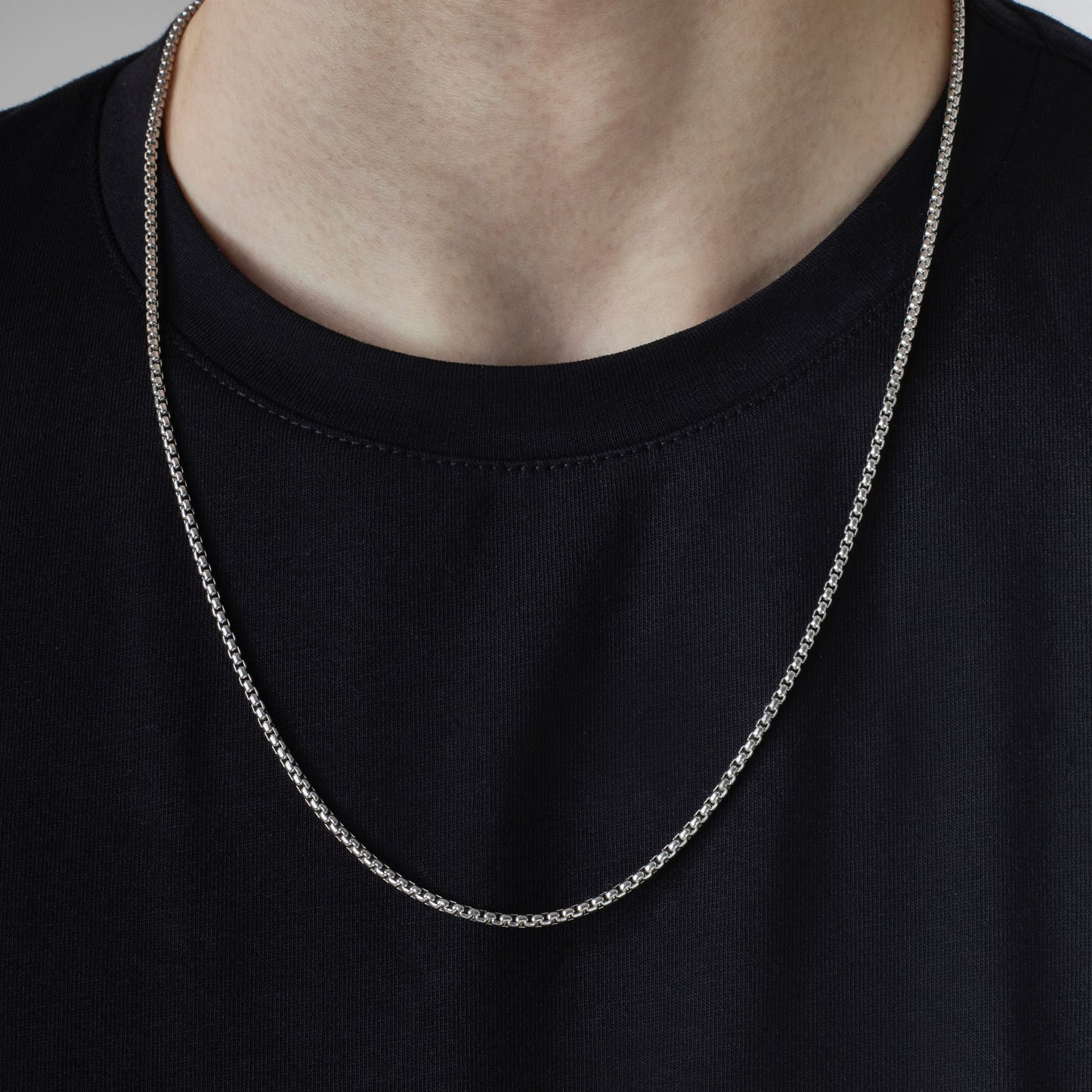 サージカル ラウンド ボックス チェーン ネックレス / SURGICAL STEEL ROUND BOX CHAIN NECKLACE